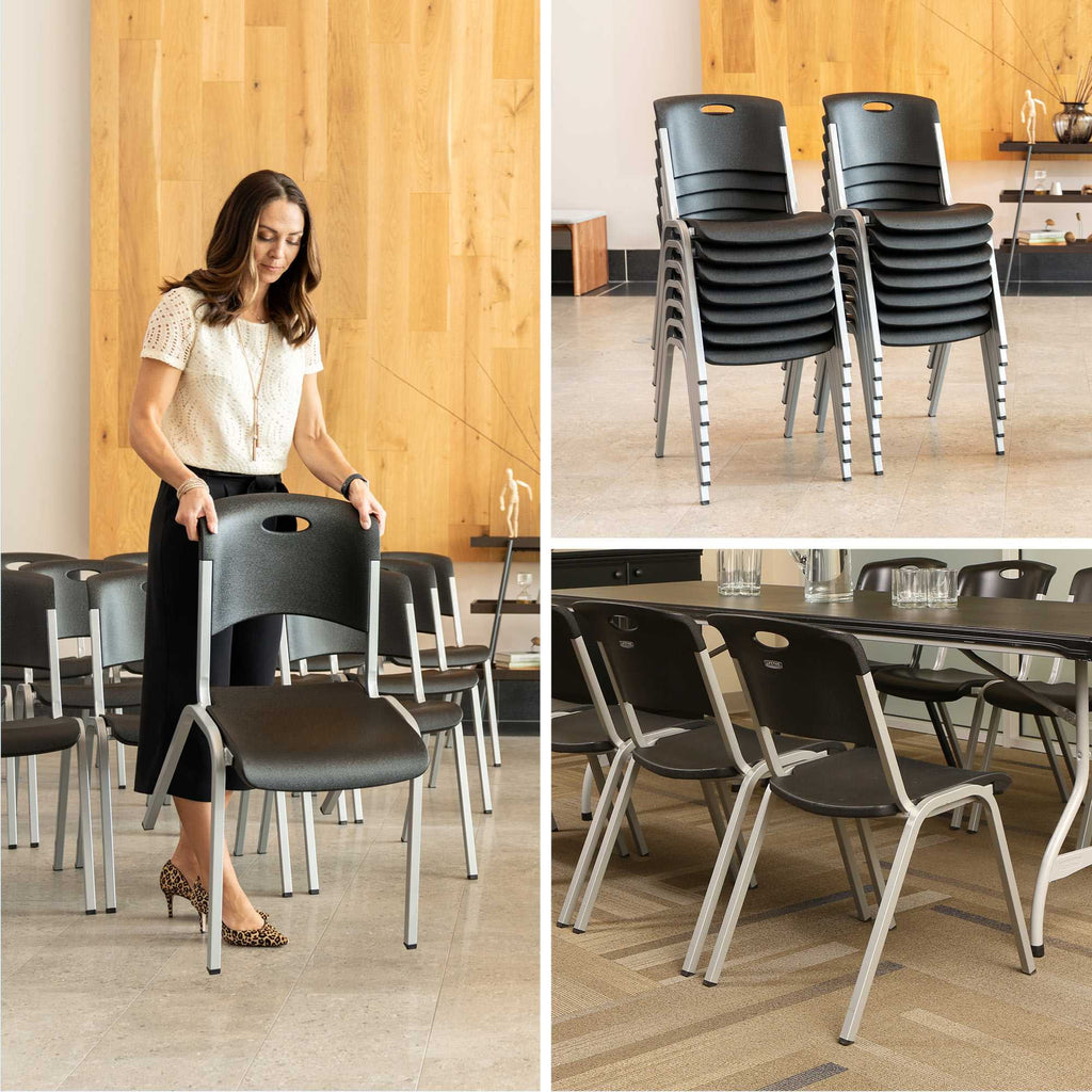 14 Pack Black & Silver Stacking Chairs L18652