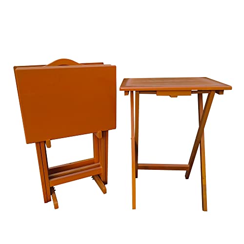 Set of 4 Solid Wood Folding TV Tray Table K55076