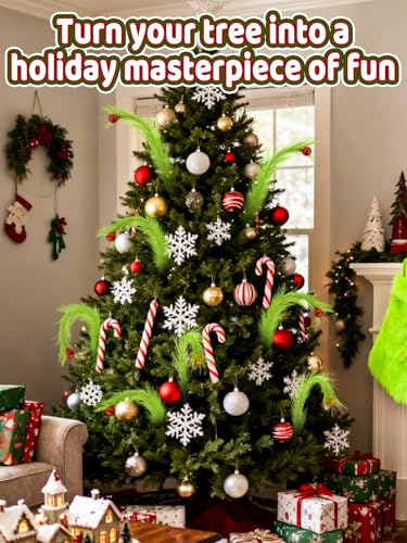 8Pcs Lime Green Fluffy Curly Christmas Tree Picks Decorations with Red Ball V21474