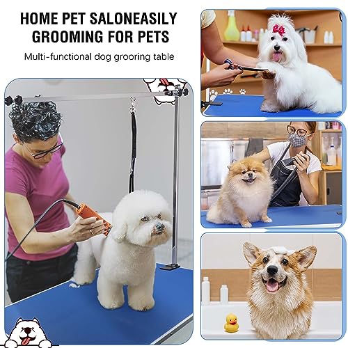 42-inch Foldable Height Adjustable Dog Grooming Table with Arm Noose and Mesh Tray Y977435