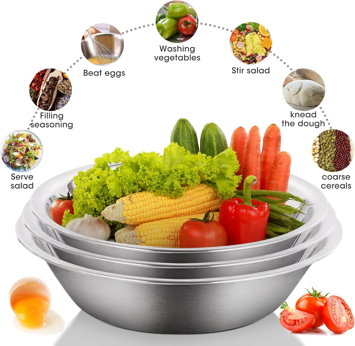 3 Quart Set of 3 Stainless Steel Mixing Bowl V43835