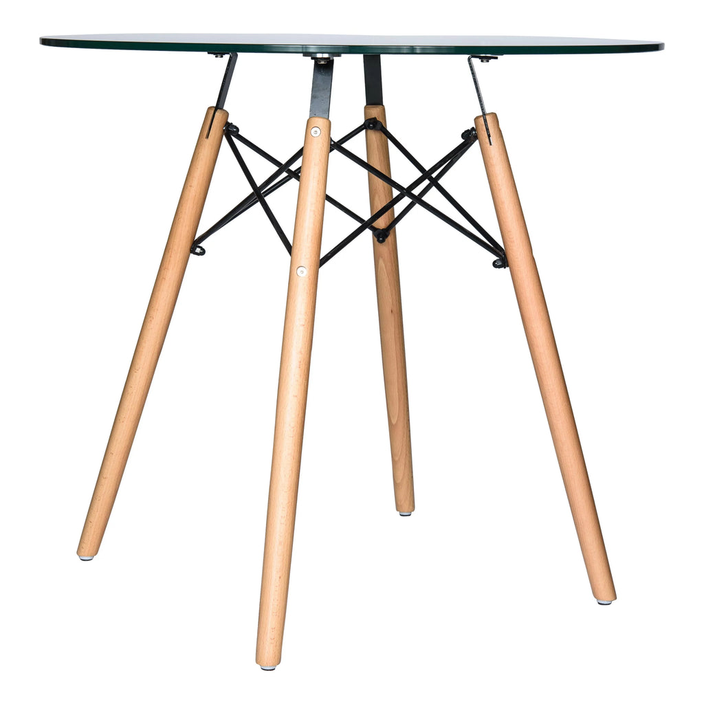 Round Glass Top Dining Table with Wood Base Y50948