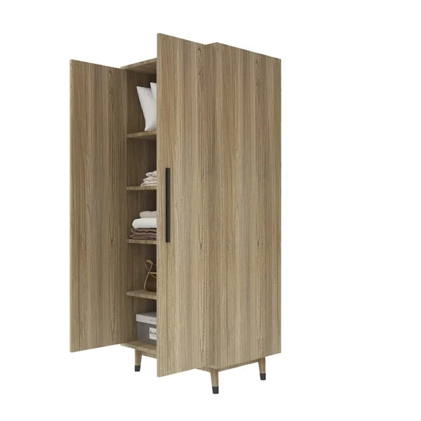 2 Doors Wardrobe Closet & Cabinet with Hanging Rail Q821063