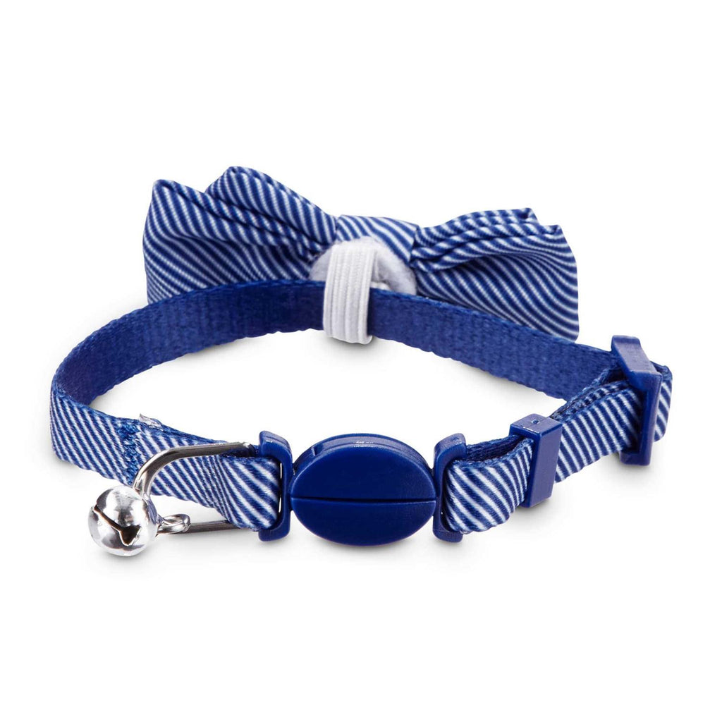 Blue Seersucker Breakaway Bowtie Kitten Collar Z6654