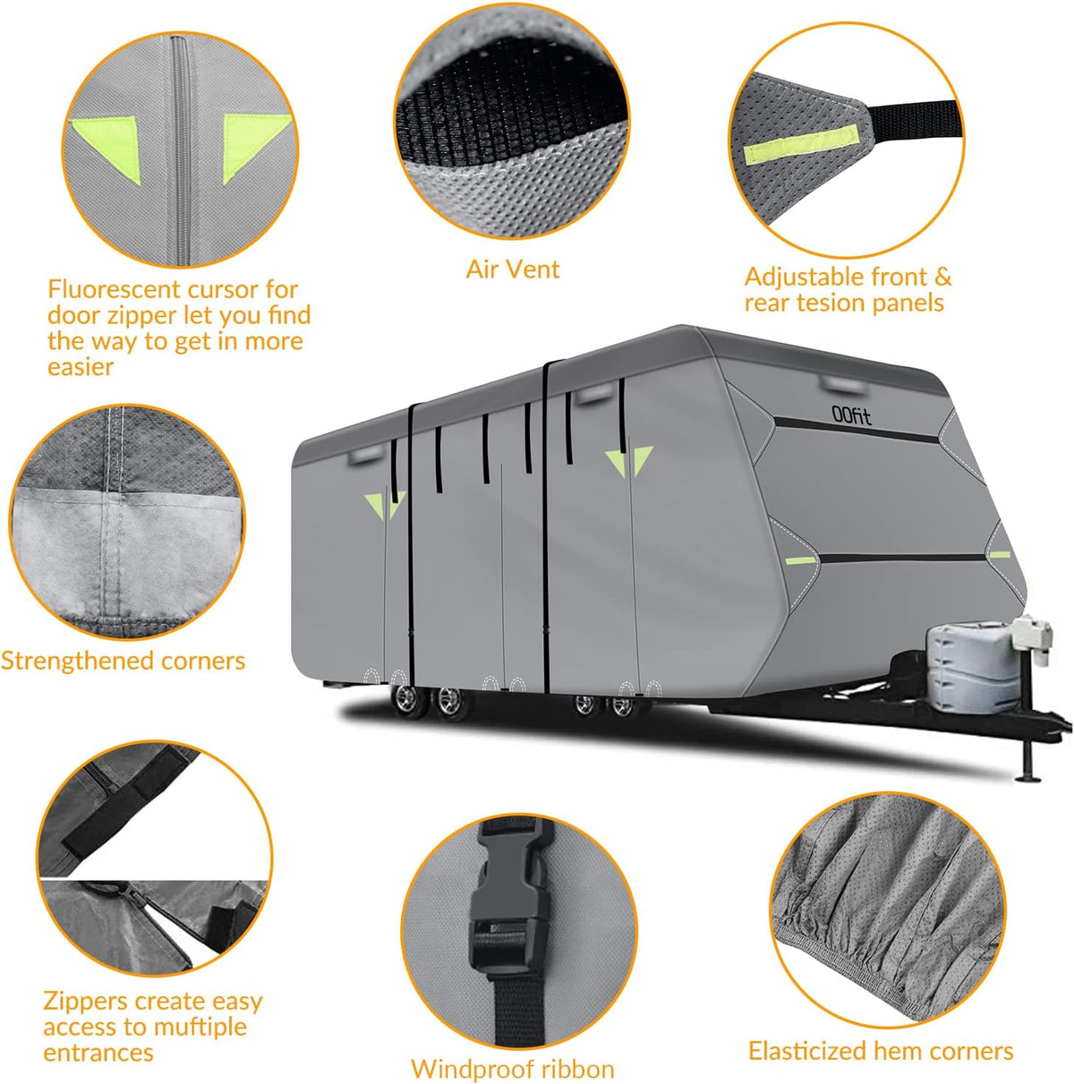 Upgraded Windproof 5 Layers Travel Trailer RV Cover with Adhesive Repair Patch E550780