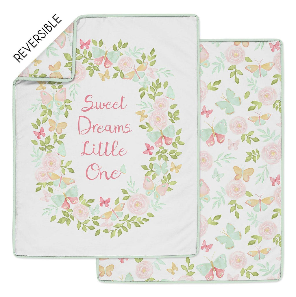 Blush Pink Mint White Butterfly Floral 4-Piece Crib Bedding Set C2034