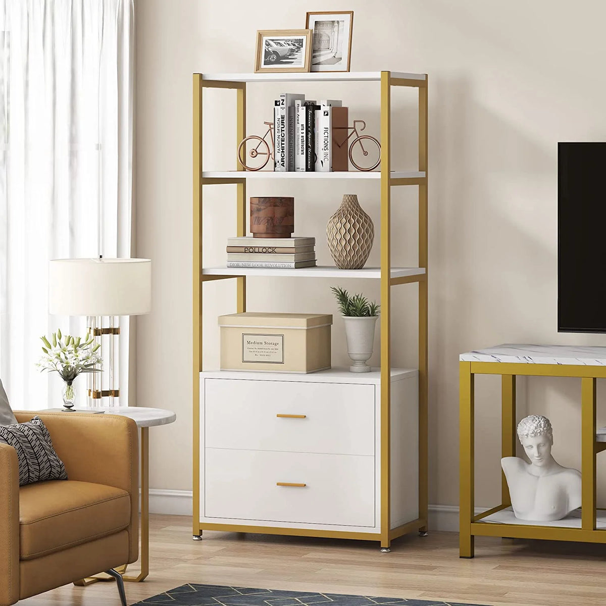 4-Tier Bookshelf with 2 Drawers N544