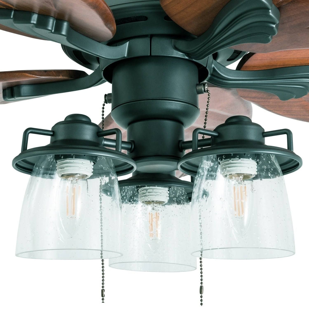 Aged Bronze LED Lighted Ceiling Fan with Hand-Carved Blades N407334