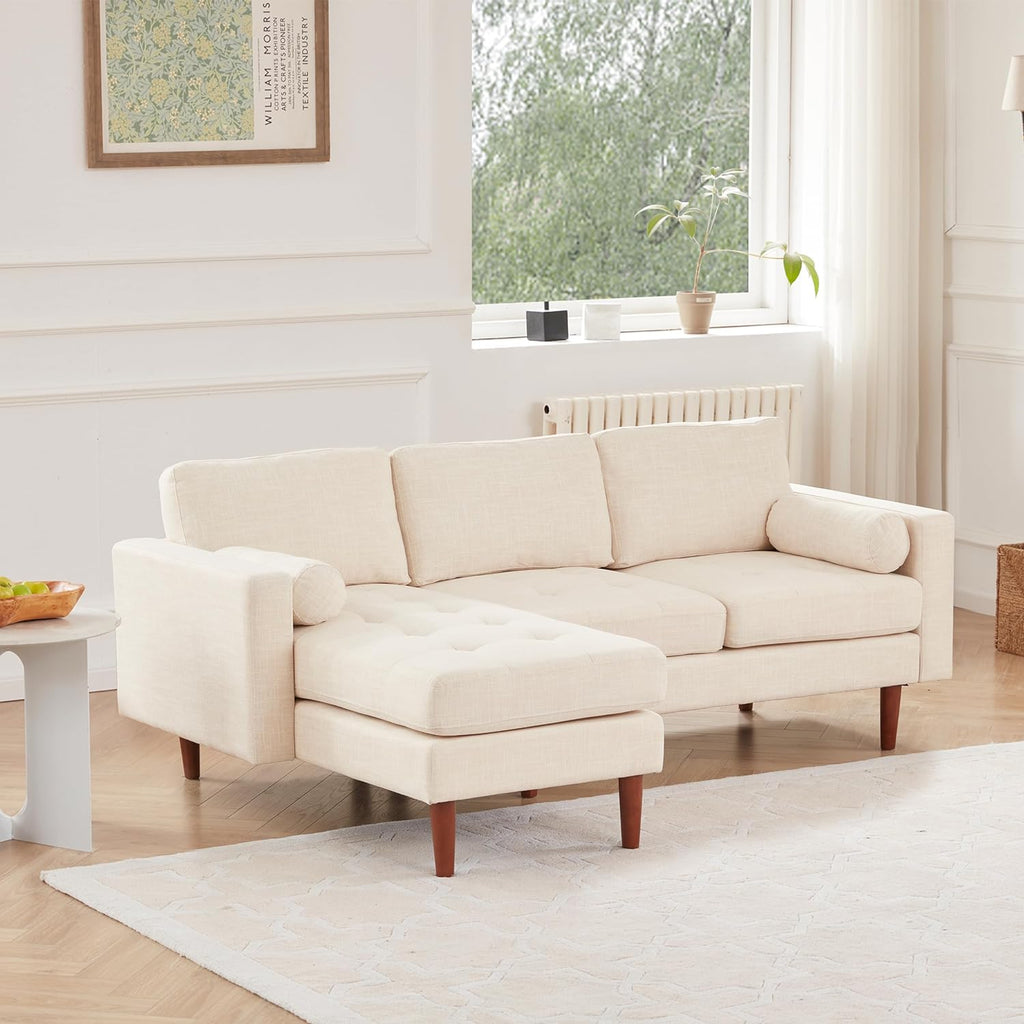 Beige Linen L Shaped Sectional Sofa with Reversible Chaise U822