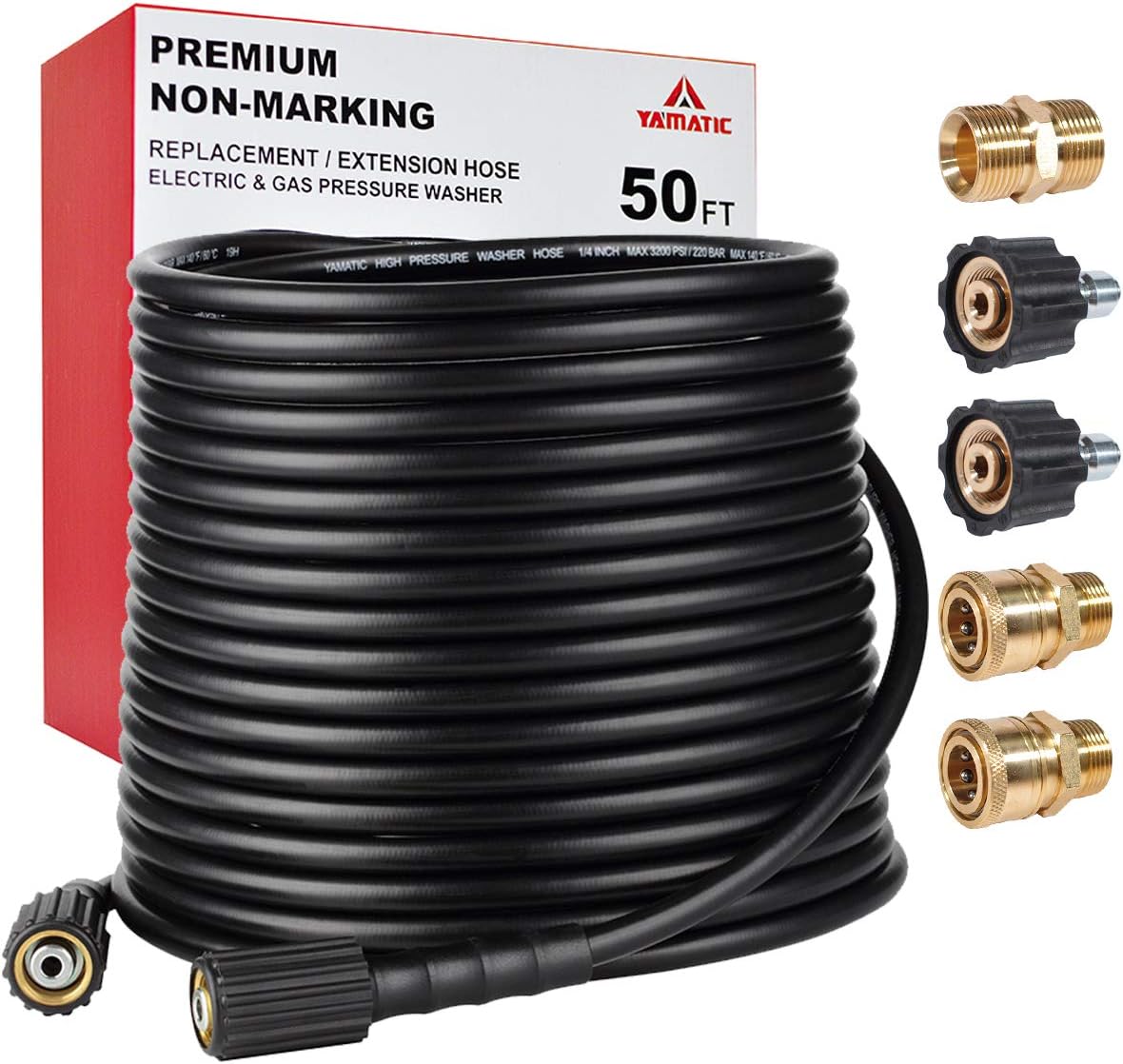 Pressure Washer Hose 3200 PSI 100 FT X 1/4", M22 to 3/8" Quick Connect Couplers, Pack of 2 D694918