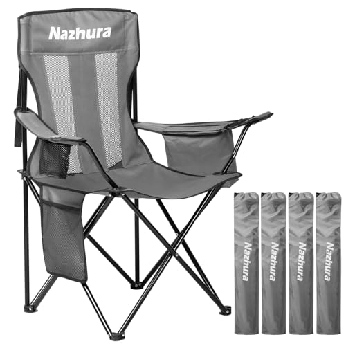 4 Pack Grey Folding Camping Chairs with Cooler Pouch K375
