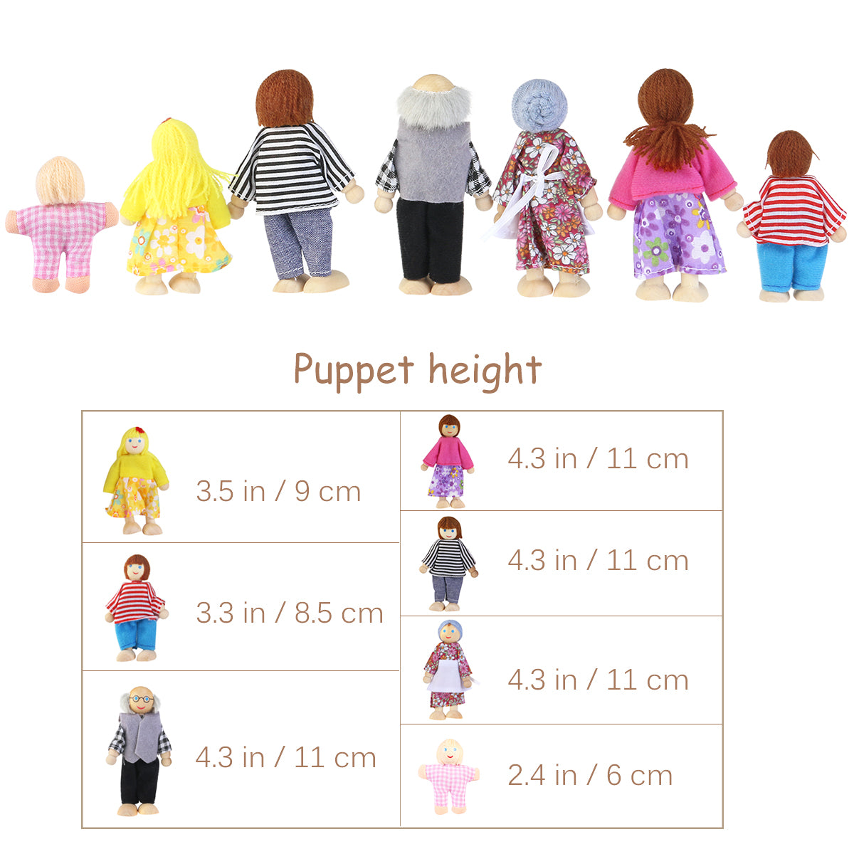 7pcs Wooden Dolls Pretend Play Set T891