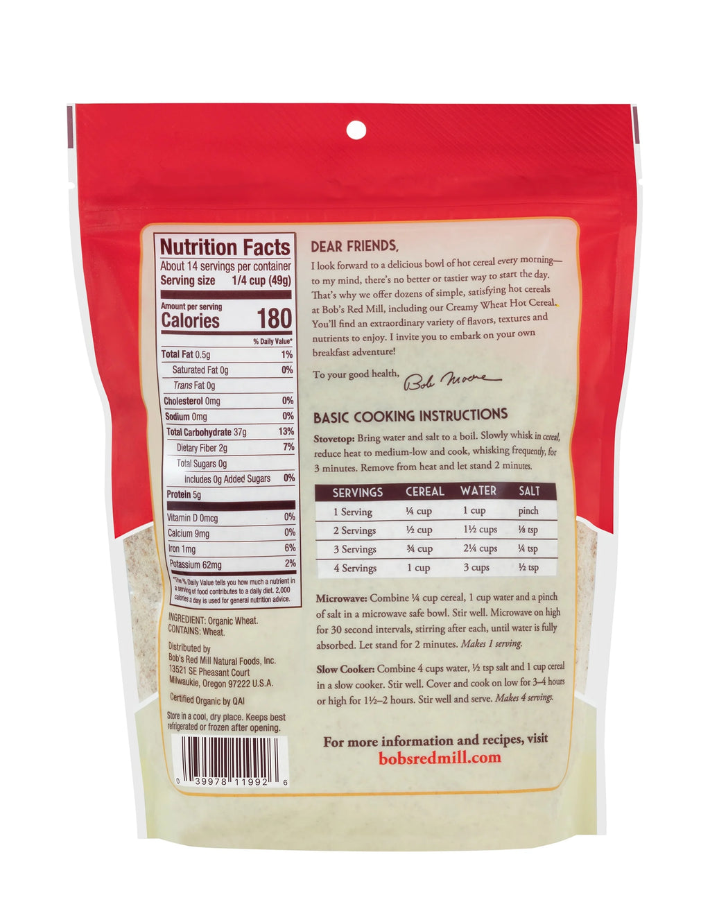 Organic Creamy Wheat Hot Cereal 24 oz F3470