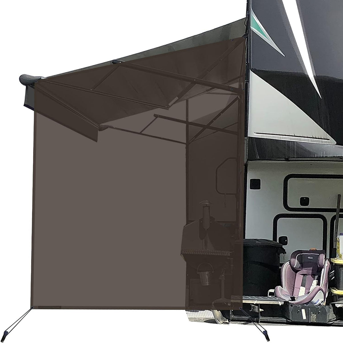 RV Awning Side Sun Shade Screen 9'X7' Black Mesh Z670