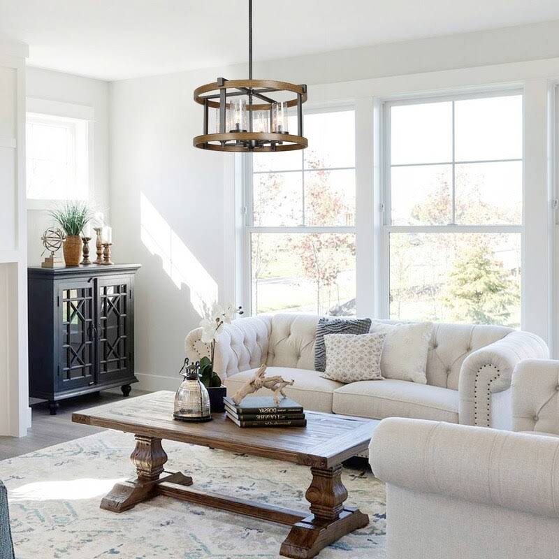 4-Light Wagon Wheel Chandelier Seeded Glass U76184