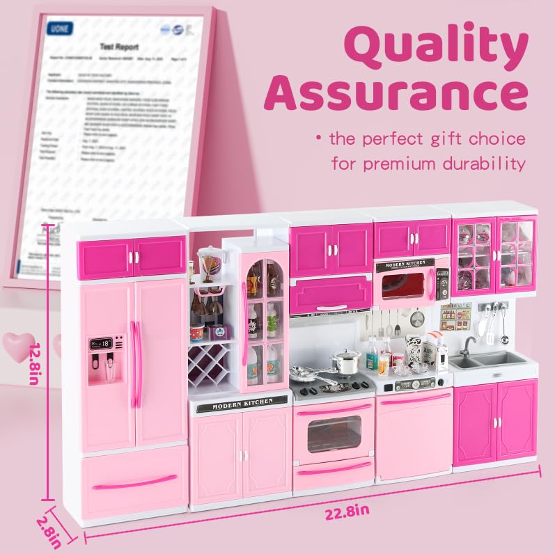 64 PCS Pink Kitchen Toys with Lights Sounds Doll Playset E742