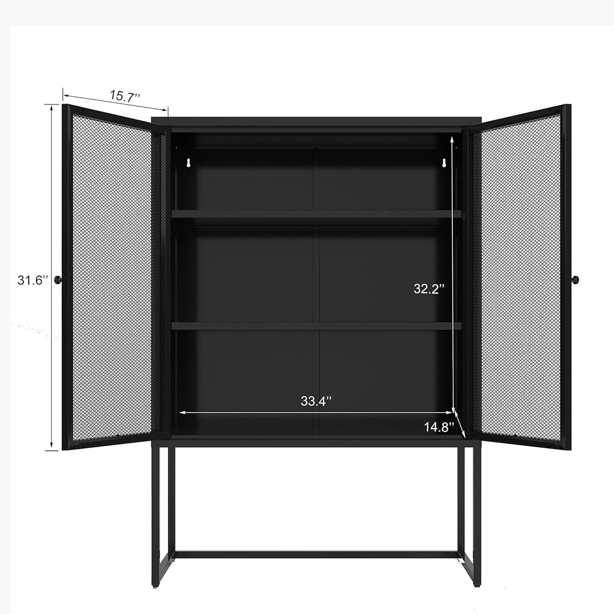 47.2" Height Black Metal Storage Cabinet with 2 Mesh Doors & Adjustable Shelves N53504