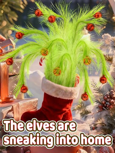 8Pcs Lime Green Fluffy Curly Christmas Tree Picks Decorations with Red Ball V21474