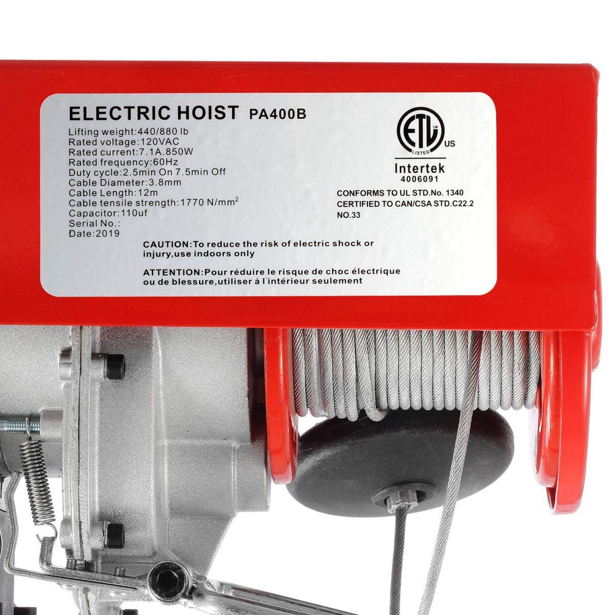 Electric Cable Hoist with Wireless Remote Control, 38ft Lifting Height W2784