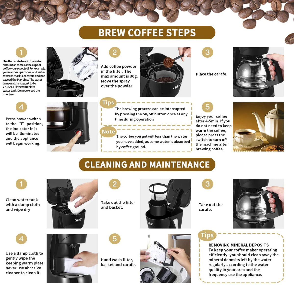 4 Cup Black Drip Coffee Maker with Reusable Filter F742