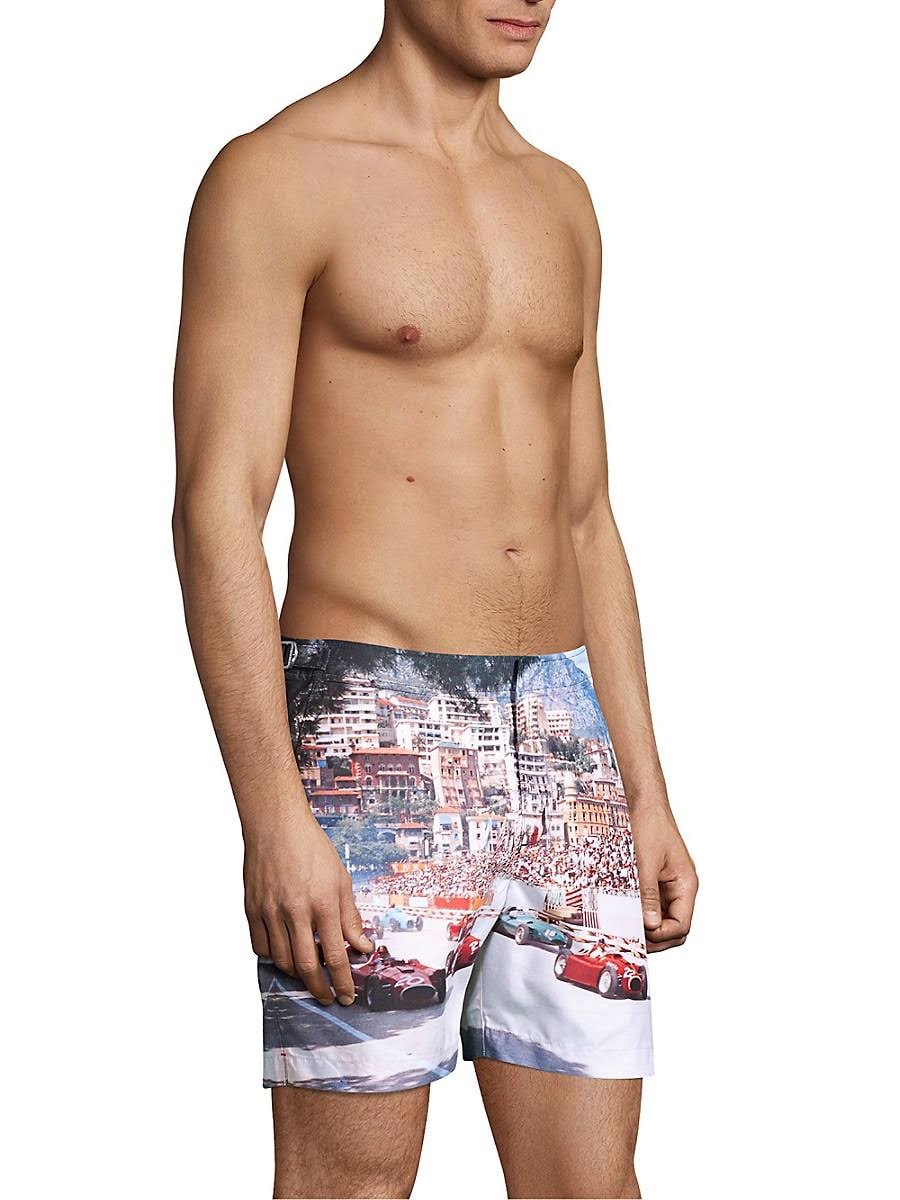Blue Photographic Swim Trunks N850826