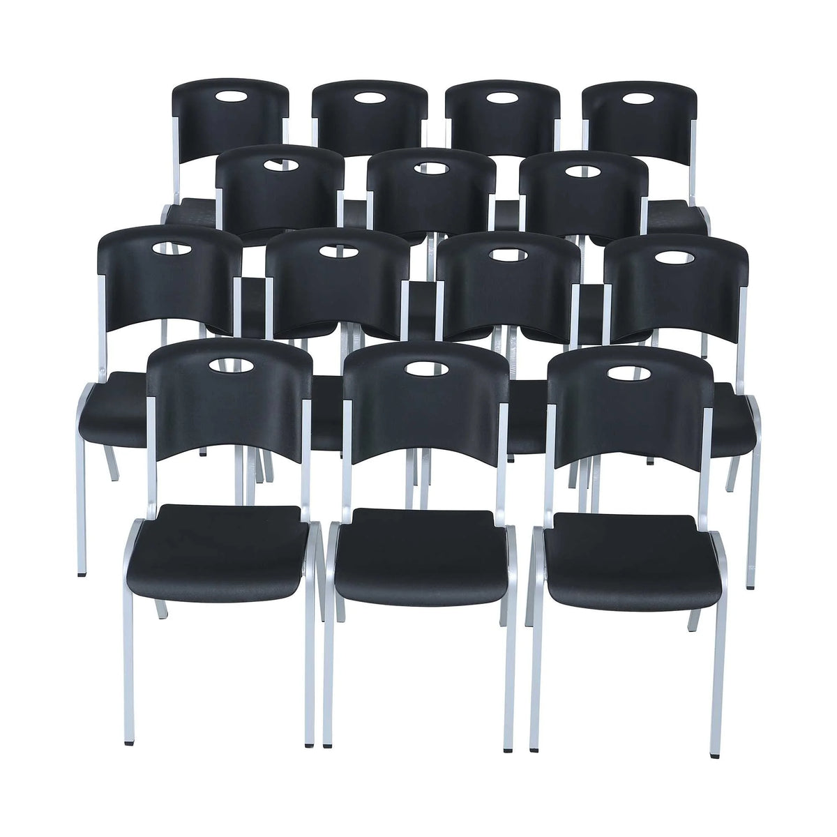 14 Pack Black & Silver Stacking Chairs L18652