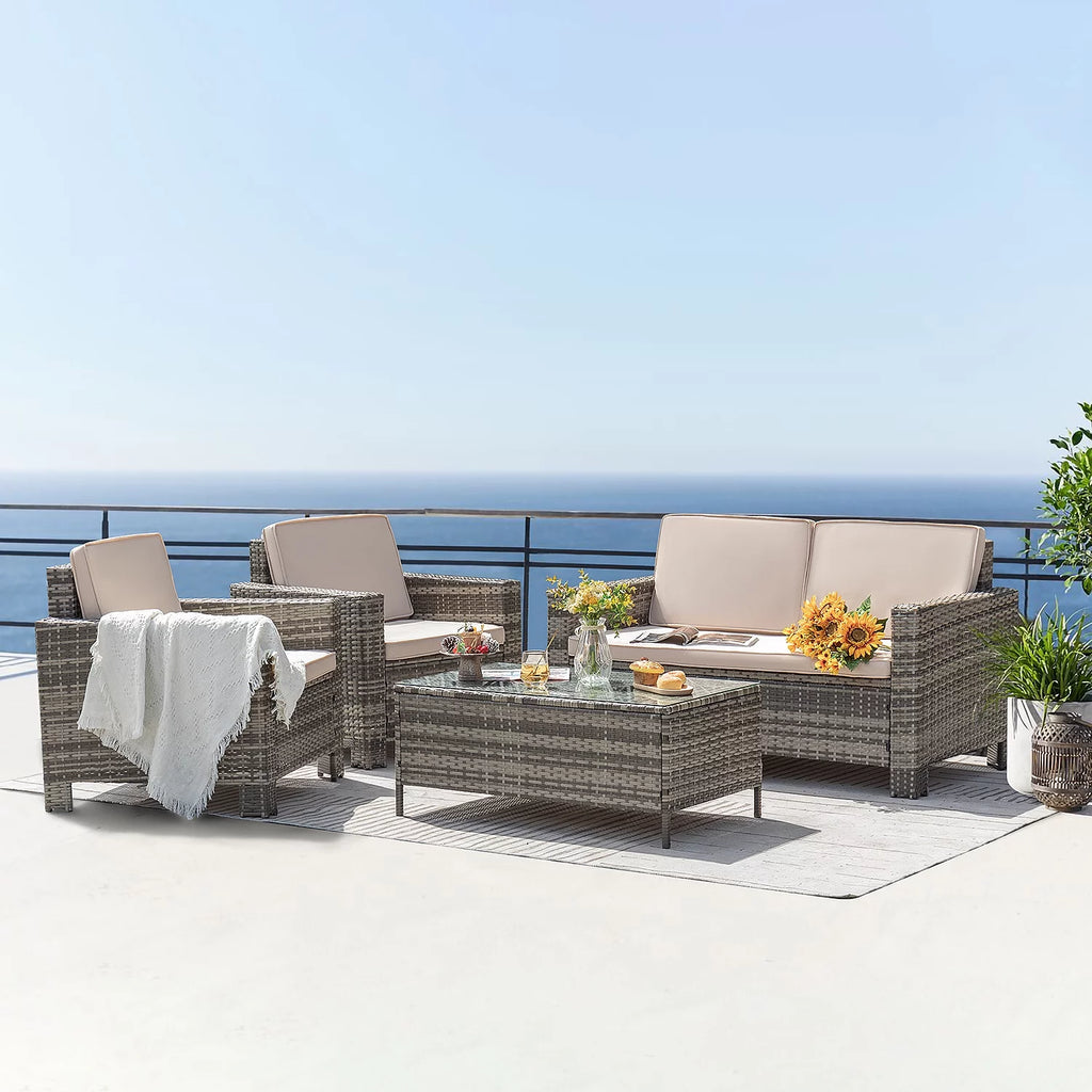 4 Pieces Rattan Wicker Patio Conversation Sofa Set G349