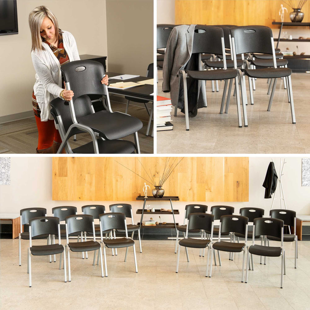 14 Pack Black & Silver Stacking Chairs L18652