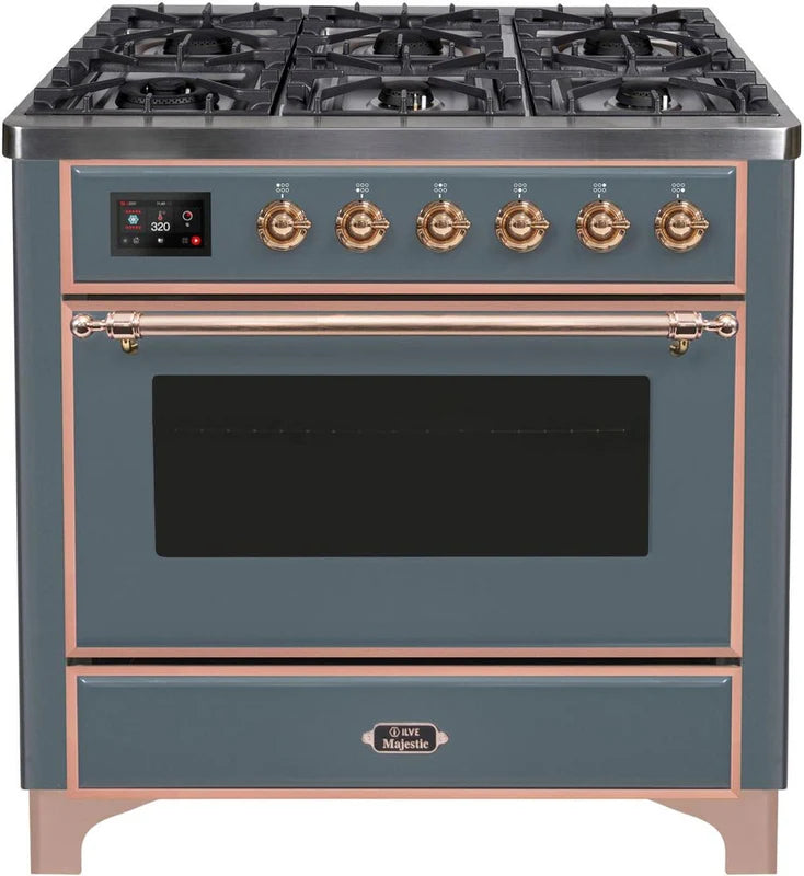 Blue Grey 36 Dual Fuel Propane Gas Range with Copper Trim K458972