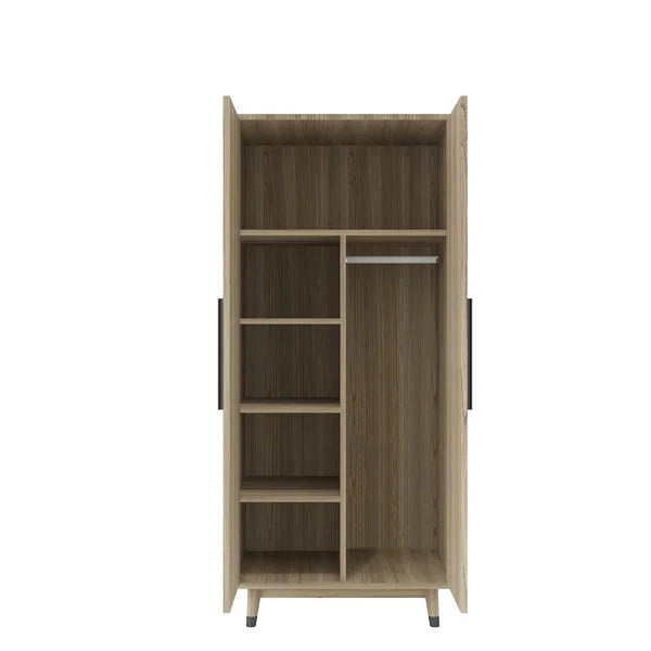 2 Doors Wardrobe Closet & Cabinet with Hanging Rail Q821063