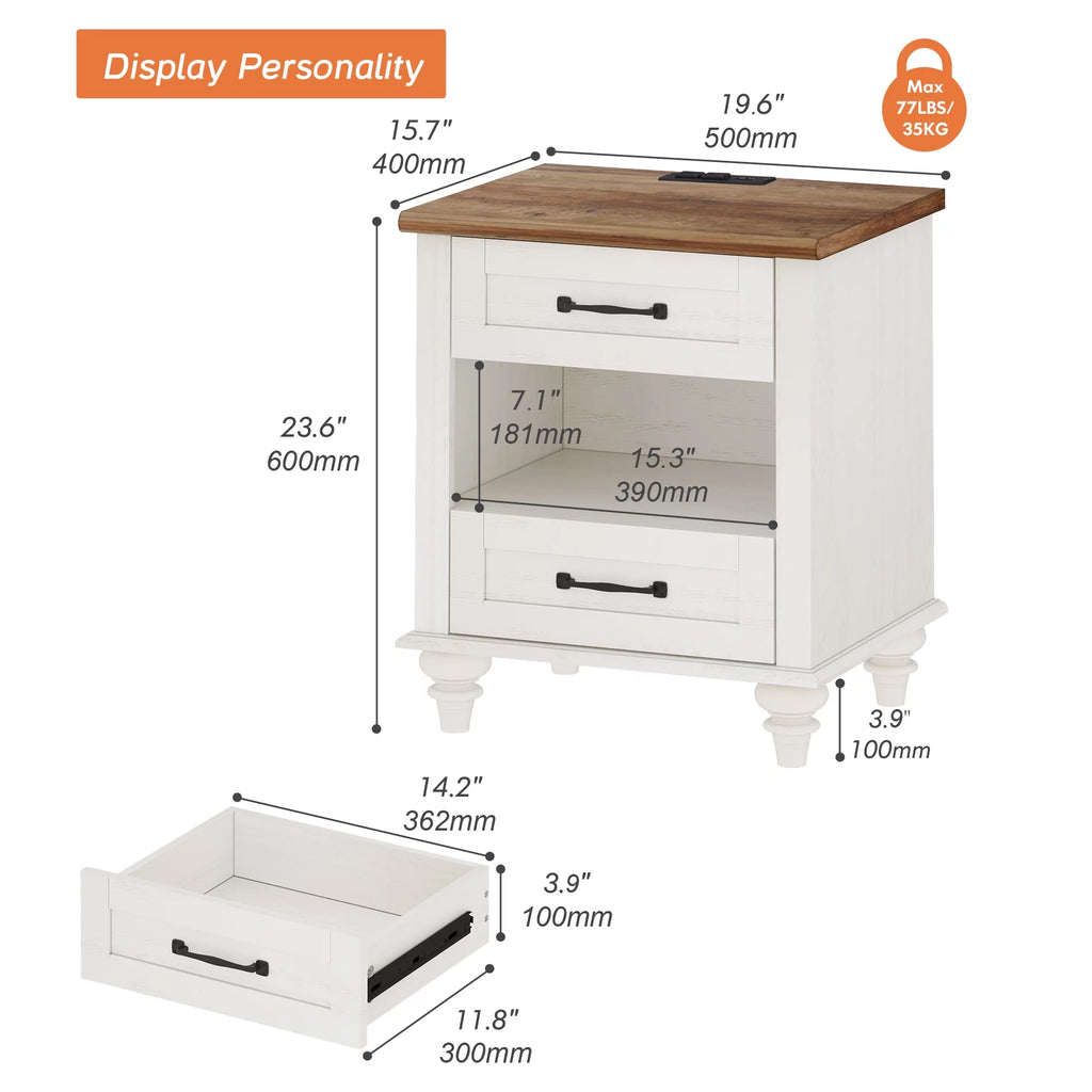 White Set of 2 Wooden Nightstand with 2 Drawers B92869