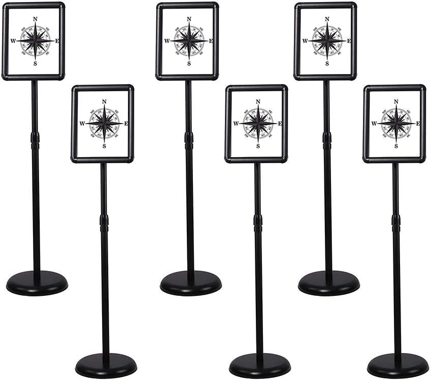 Adjustable Aluminum Snap Open Floor Sign Stand 8.5x11 Inches Black 6 Pack M103