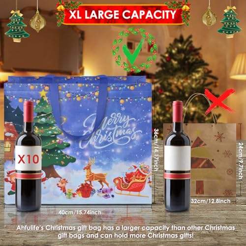 12 PCS Assorted Sizes Reusable Non-Woven Christmas Tote Bags with Handles I8416