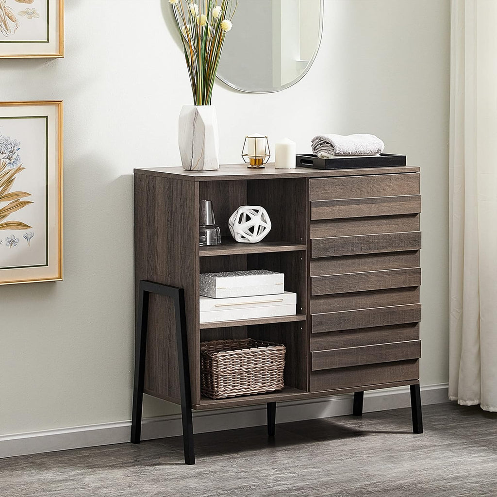 Mid Century Storage Cabinet with Door, 35 Inch, Dark Brown T620