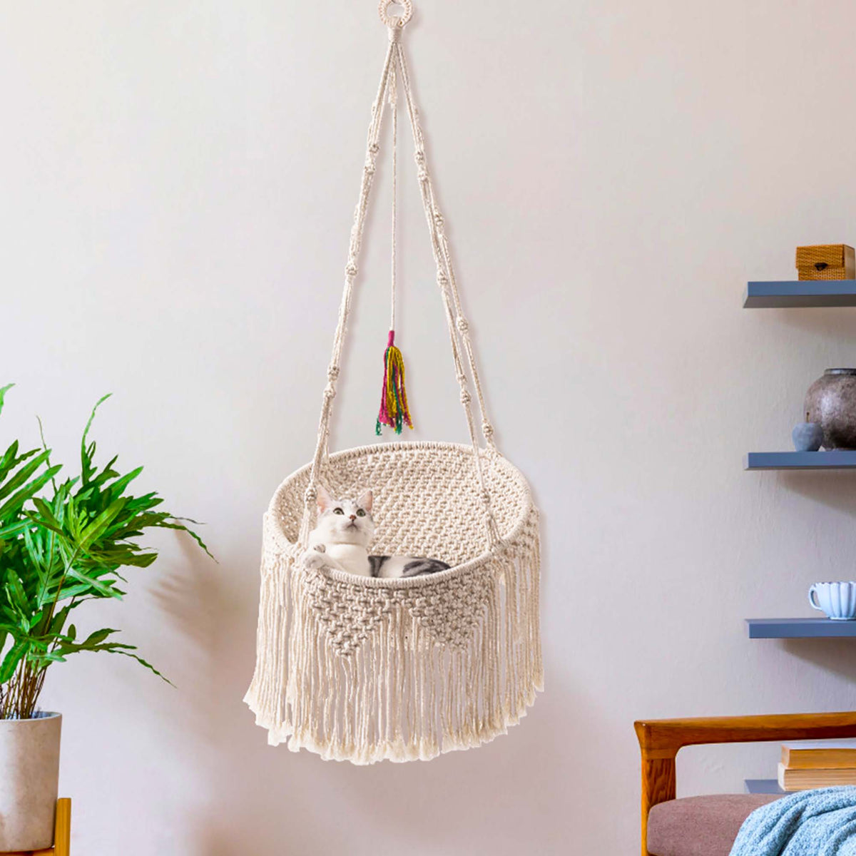 Woven Cotton Cat Hammock Hanging Bed O748500