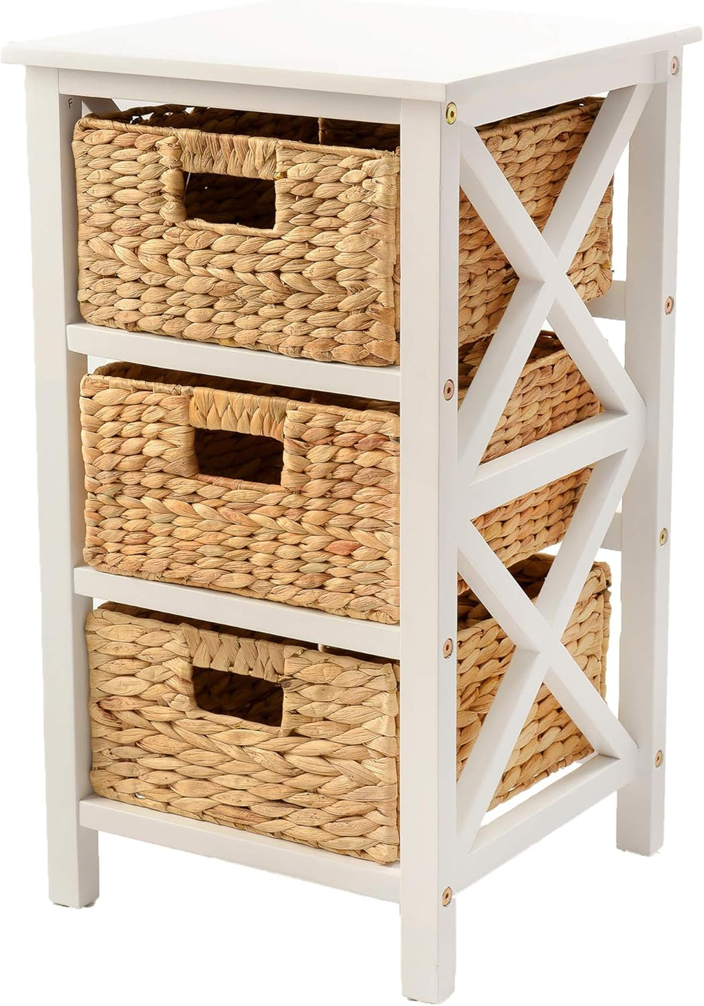 White 3 Tier End Table with 3 Baskets G585