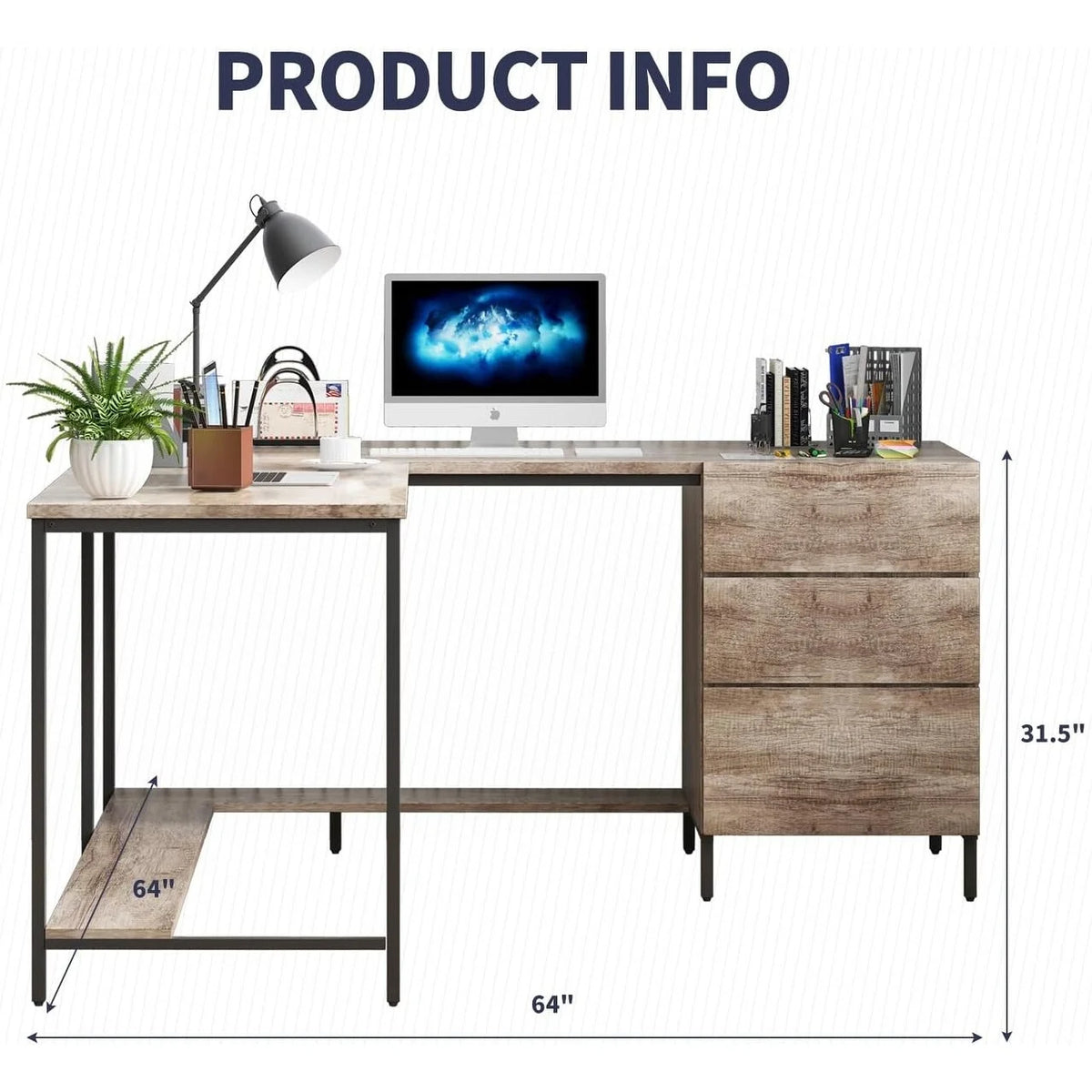 L-Shaped Computer Desk with Drawers G132