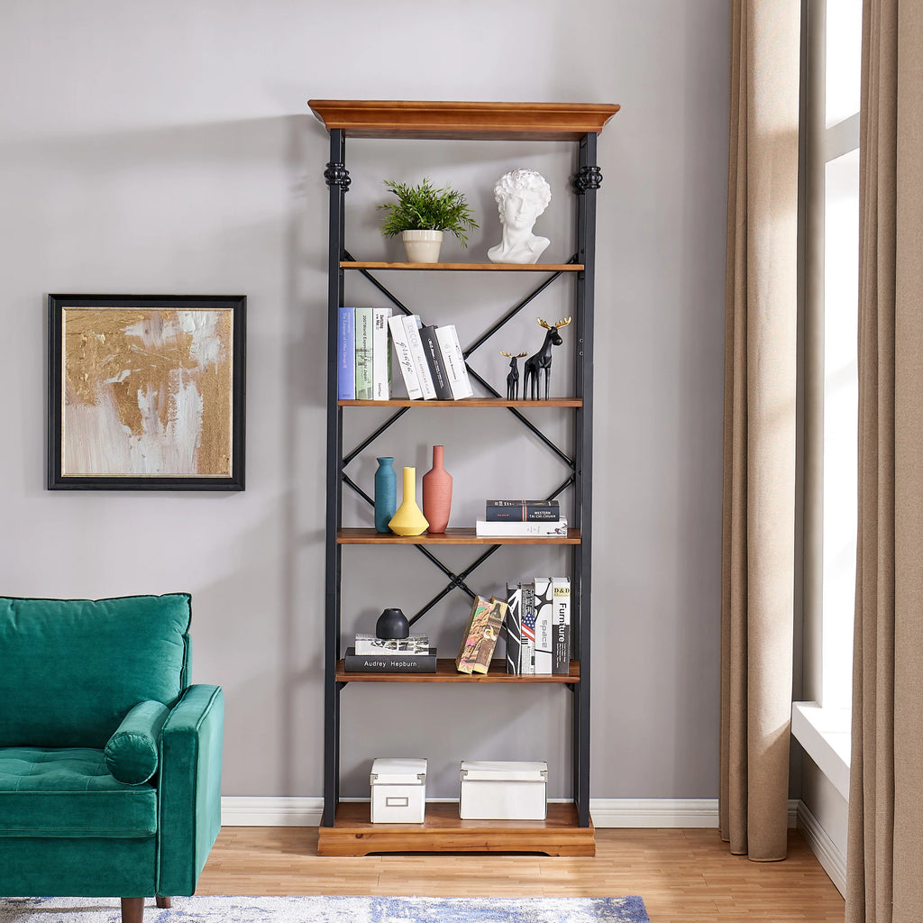 6-Tier Wood and Metal Bookcase Z75406