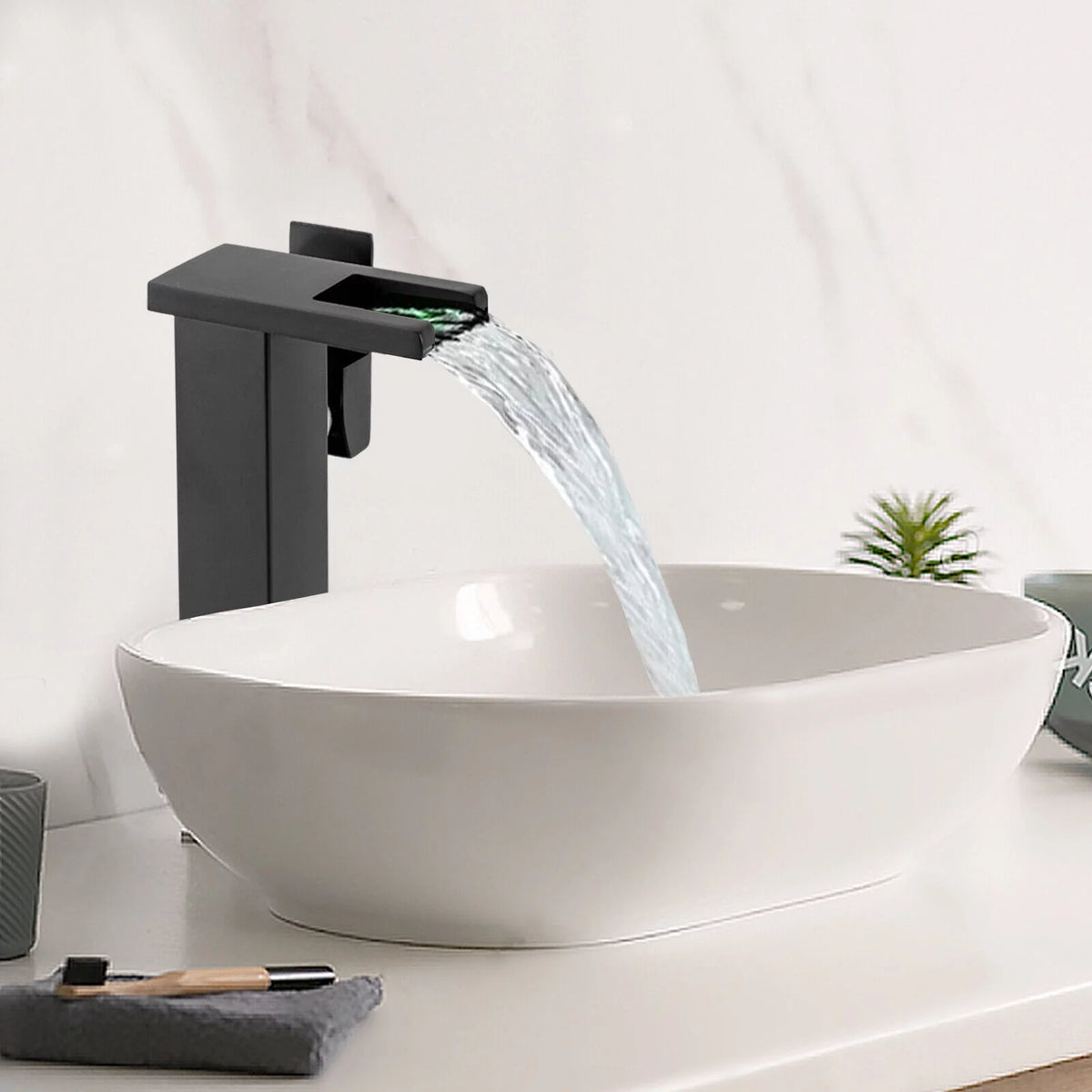 Waterfall Single-Handle Vessel Sink Faucet with LED Light T18613
