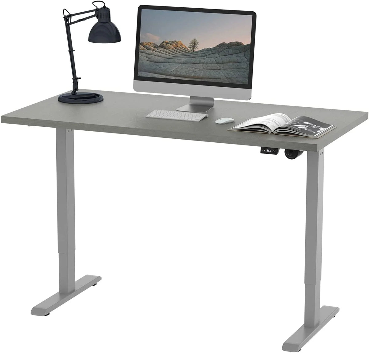 Electric Height Adjustable Desk 48"x24" Brushed Silver Frame Grey Top Z8962