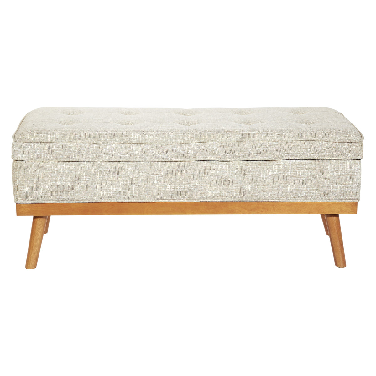 Linen Beige Fabric Storage Bench with Light Espresso Legs M28875