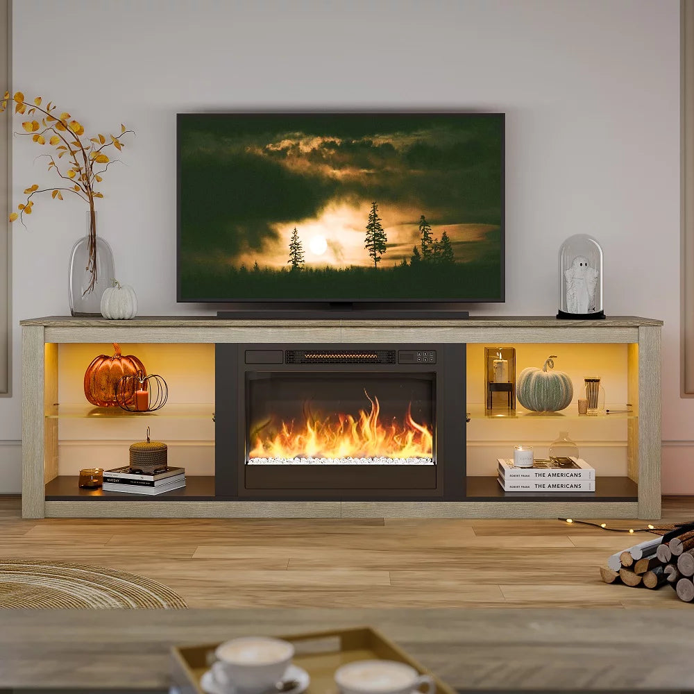 Wash White+Grey Electric Fireplace TV Stand L25849
