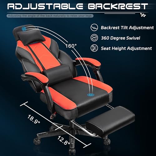 Gaming Chair with Footrest and Massage Lumbar Support D6173