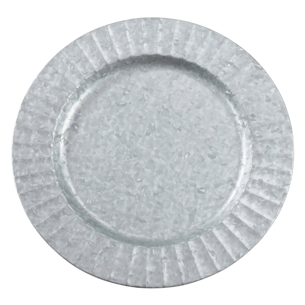 Vintage Ruffled Galvanized Metal Charger Plates, Set of 4 V68999