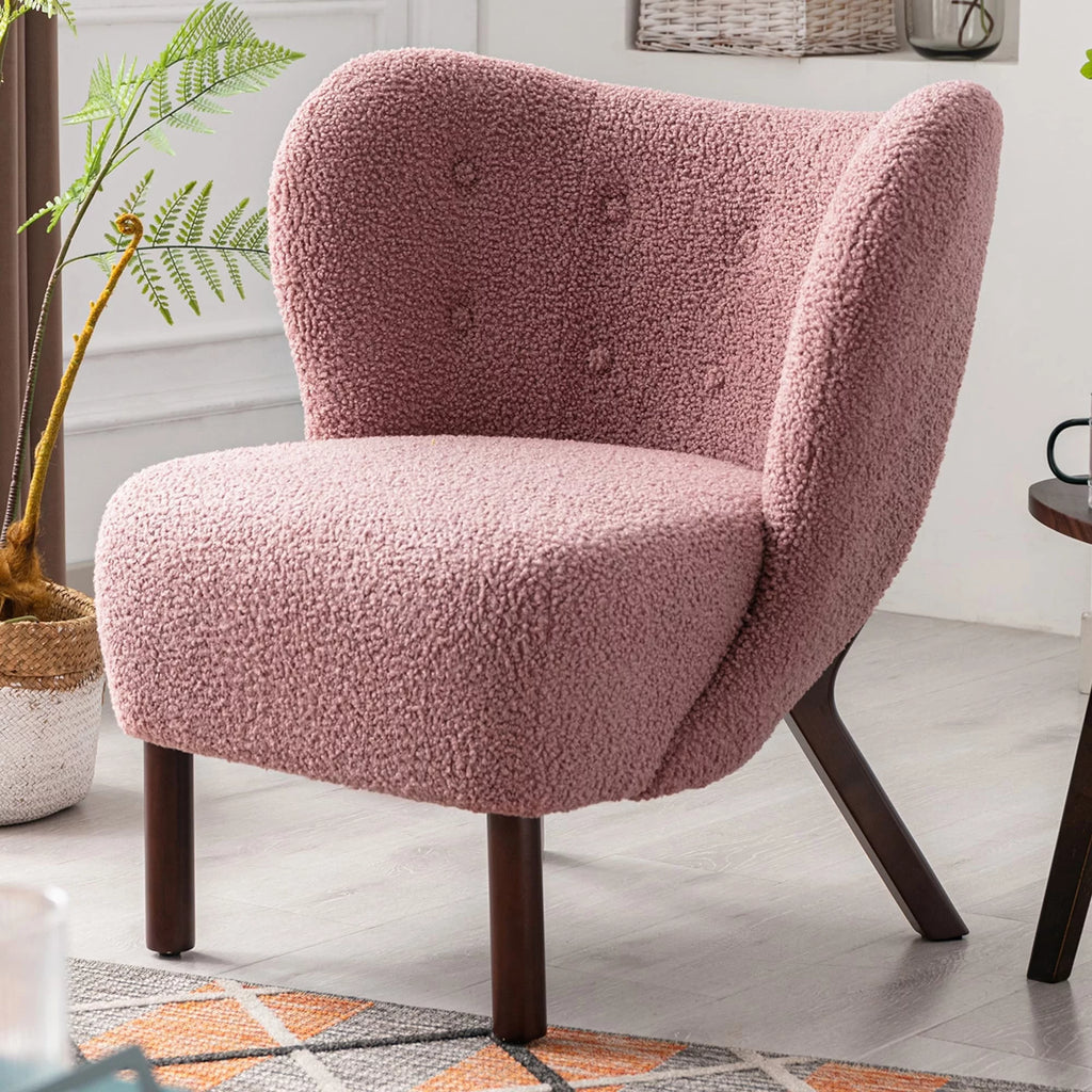 Modern Lambskin Tufted Accent Chair with Solid Wood Legs A37007