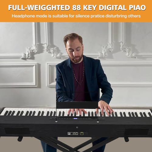 88 Key Weighted Keyboard with Hammer Action, 2x30W Speakers, Adjustable Stand, Carrying Case, Sustain Pedal, Headphone, Black X304889