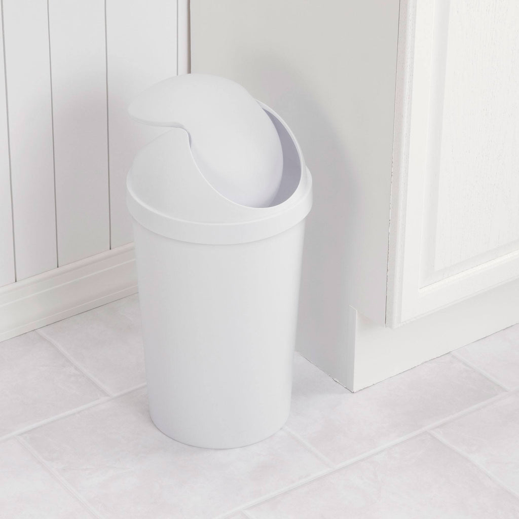 White Round Swing Top Plastic Wastebasket 12-Pack R612183