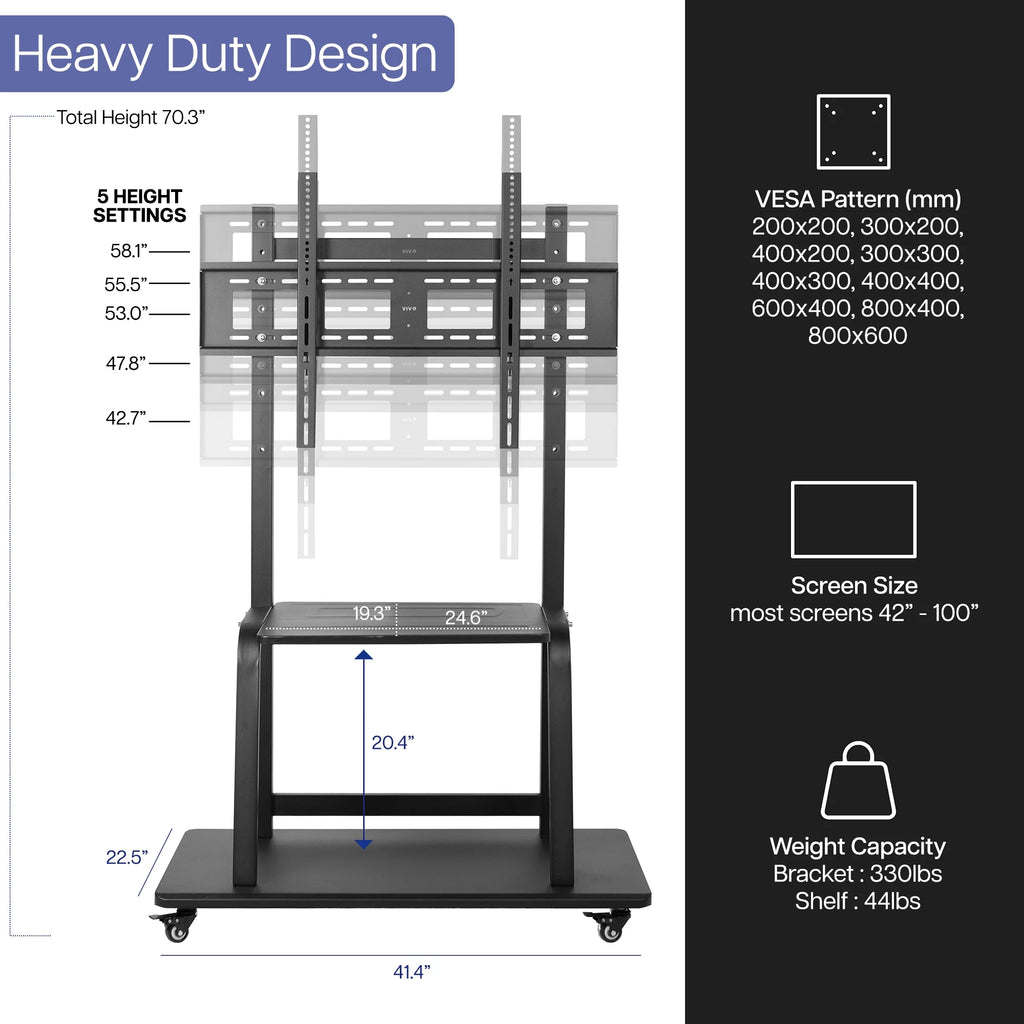 Heavy Duty Steel Mobile TV Cart for 42" to 100" Screens O2529