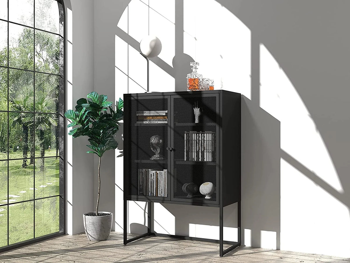 47.2" Height Black Metal Storage Cabinet with 2 Mesh Doors & Adjustable Shelves N53504
