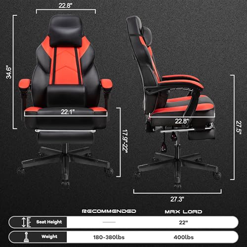 Gaming Chair with Footrest and Massage Lumbar Support D6173